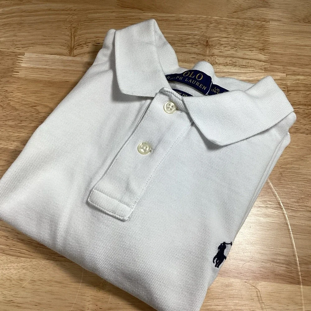 Ralph Lauren Boys White Classic Fit Short Sleeve Sport Polo Shirt Size L 14-16
